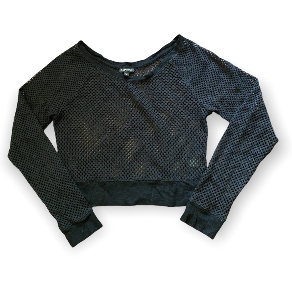 Express Crochet Long Sleeve Crop Top Size S